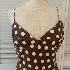 A Frame Strappy Dress With Detailed Bodice And Zipper Back. Great Fit And Comfortable. Never Worn. Waist 17 In Length From Underarm 31 In Fitted Polka Dot Mini Dress For Beach, Fitted Polka Dot Sundress For Summer, Polka Dot Fitted Sundress, Fitted Polka Dot Sundress, Fitted Polka Dot Midi Sundress, Summer Cotton Polka Dot Midi Dress, Cotton Polka Dot Midi Dress For Summer, 31 Days Of Halloween, Strappy Dress