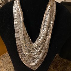 New:..Stainless Steel Mesh Necklace Trendy Metallic Jewelry For Party, Party Metallic Necklaces, Trendy Metallic Party Jewelry, Elegant Metallic Necklace For Party, Metallic Party Necklaces, Chic Silver Bib Necklace For Party, Party Bib Necklace With Chain, Gold Costume, Mesh Necklace