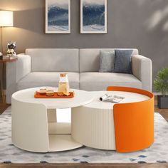 an orange and white coffee table in a living room