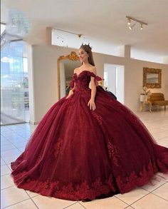 Red Off Shoulder Dress Princess Sweetheart Gothic Glitter Vestidos 16 Ball Gowns  | eBay Burgundy Quince Dresses, Red Princess Dress, Red Off Shoulder Dress