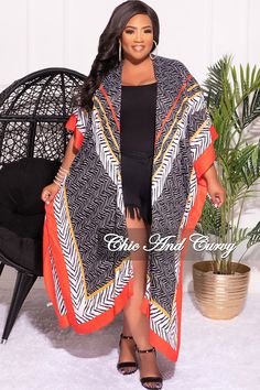 100% Polyester Plus Size Caftan, Chic And Curvy, Black And White Print, Soft Pink, Final Sale, Royal Blue, Kimono Top, Black And Red, Floral Prints