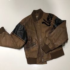 Men’s Brown Distressed Leather Jacks With Suede Detail. Size Men’s Small. Two Pockets On Outside. One Hidden Pocket On Inside. Fully Lined. Coats Men, Men's Leather Jacket, Mens Club, Hidden Pocket, Distressed Leather, Mens Coats, Black And Brown, Mens Jackets, Jackets & Coats