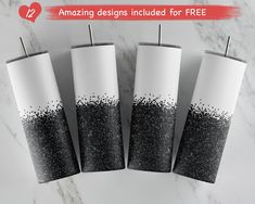 four black and white vases with the words amazing designs included for free on them