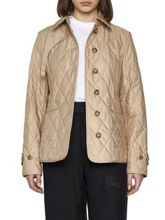 ->polyester, 100% Classic Nylon Outerwear For Fall, Classic Nylon Outerwear With Padded Collar, Luxury Quilted Outerwear For Spring, Luxury Quilted Spring Outerwear, Elegant Nylon Outerwear For Work, Designer Quilted Outerwear For Spring, Designer Spring Outerwear With Padded Collar, Designer Nylon Outerwear For Spring, Designer Quilted Spring Outerwear