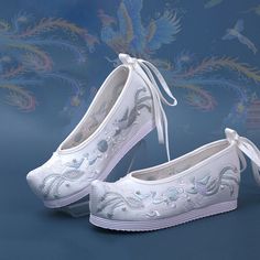 Fabric Material: CanvasColor: White Hanfu Shoes, Chinese Shoes, Fairy Shoes, Halter Dress Short, Chinese Ancient, Embroidered Shoes, Bow Shoes, Chinese Clothing, Ancient China