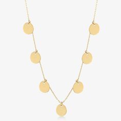 GELIN 14K Yellow Gold Mini Discs Station Necklace– Gelin Diamond Stamp Necklace, Gold Disc Necklace, Stamped Necklaces, Nature Friendly, Gold Disc, Solid Gold Chains, 14k Gold Necklace, Gold Necklaces, Disc Necklace