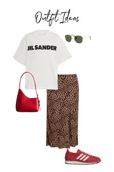 London Ootd, Casual Work Outfits Women, Red Trainers, Midi Skirt Outfit, Trend 2024, Summer Capsule, Blackpink Poster, Leopard Print Skirt