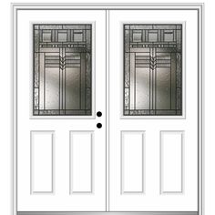 a white door with two glass panels on the front and side doors, both closed