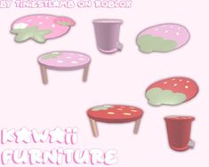 an assortment of furniture on a pink background