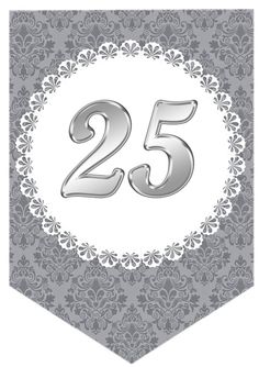 a 25th birthday card with the number twenty five in silver on a gray background and white border