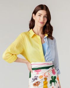 The Color Block Charlotte | Colorful Prints, Wallpaper, Pajamas, Home Decor, & More Spring Vacation Patchwork Shirt, Multicolor Patchwork Shirt For Vacation, Vacation Cotton Patchwork Shirt, Cotton Patchwork Shirt For Vacation, Multicolor Spread Collar Blouse For Spring, Spring Yellow Patchwork Shirt, Summer Color Block Long Sleeve Blouse, Summer Color Block Long Sleeve Shirt, Long Sleeve Color Block Blouse For Summer