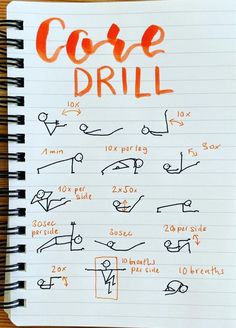 a spiral notebook with the words core drill written in orange and black ink on it