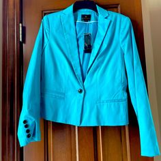 Turquoise Worthington Suit Jacket, Size 8, New With Tags Turquoise Outerwear For Work In Fall, Turquoise Long Sleeve Outerwear For Work, Turquoise Long Sleeve Outerwear For Spring, Fitted Turquoise Outerwear For Winter, Linen Blazers Women, Light Blue Blazer, Plaid Suit Jacket, Cape Blazer, Petite Blazer