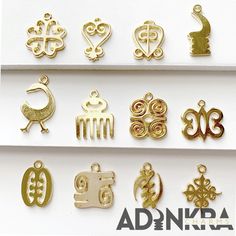 "NOW INCLUDES AKOBEN These Gold Adinkra Charms are perfect for personalizing a bracelet or necklace or they are light enough for earrings! Every charm is made right here in the United States, free of nickel, lead and cadmium. This set includes- 2 of the following charms - Sankofa - Sankofa Bird - Dwennimmen - Gye Nyame - Odo Nnyew Fie Kwan - Funtunfunefu-Denkyemfunefu - Duafe - Hye Won Hye - Nyame Dua - ESE NE TEKREMA - KWATAKYE ATIKO - Akoben Size: 3/4\" x 3/4\"" Symbolic Gold Dangle Jewelry, Gold Symbolic Dangle Jewelry, Unique Handmade Gold Charms, Symbolic Gold Jewelry With Charms, Gold Dangle Charms With Symbolic Style, Spiritual Gold Charms In Sterling Silver, Gold Sterling Silver Symbolic Charms, Gold Symbolic Charms For Gifts, Traditional Gold Hypoallergenic Jewelry