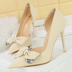 Rhinestone Bow Stilettos Pumps Heels Heels Luxury, Ladies Pumps, Low Heel Flats, Bow Women, Party Pumps, Women Heels, Floral Heels, Butterfly Knot, Pu Heels