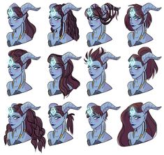 various poses of an avatar with horns on her head