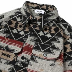 Men's Grey Aztec Geometric Jacket West Cowboy Style Western Woolen Shirt Jacket Coat Woolen Shirt, Men Outerwear, Clothing Men, Cowboy Style, Jacquard Pattern, Warm Coat, Cheap Clothes, Mens Outerwear, Jacket Coat