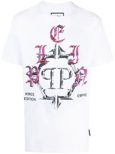 optical white/fuchsia pink/black cotton logo print to the front logo plaque round neck short sleeves straight hem White Fuchsia, Versace Outfit, Balenciaga Triple S, Custom Watch, Nike Air Max 97, Philipp Plein, Summer Beach Wear, Short Suit, Fuchsia Pink