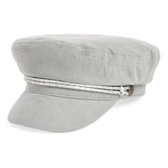 Rope Trims The Base Of The Crown On This Classic Fisherman-Style Cap Made From A Ribbed Stretch Cotton. Light Grey Corduroy With Silver Color Rope And Metal Logo Rivet. Red Satin Lining. Color: Light Gray (Stock Photo Shows The Color Best) Size: 7 - Small (56cm) Nwot - New Without Tags Yn Hats, Gray Boater Hat, White Biker Hat, Gray Hats For Women, Hats Grey, Bakerboy Hat, Fiddler Hat, Cowl Neck Scarf, Black Wool Hat