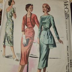 Vintage 1950's sewing pattern beautiful 'easy to sew' dress and bolero- so pretty! Size 12, pattern is partially cut and complete,  envelope is in worn vintage condition. Dress And Bolero, Sew Dress, 1950s Sewing Patterns, 1920s Fashion, Fashion Illustrations, Vintage Sewing Patterns, Sewing Dresses, Vintage Sewing, Vintage 1950s