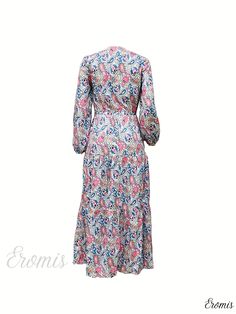 Eromis - Womens Plus Size Boho Dress: Paisley Print Maxi Smock Dress with Long Sleeves and V-Neck V-neck Paisley Print Dress For Spring, Spring V-neck Paisley Print Dress, Spring V-neck Maxi Dress With Paisley Print, Spring Paisley Print V-neck Maxi Dress, Patterned Paisley Print Maxi Dress With V-neck, Patterned Paisley Print V-neck Maxi Dress, Multicolor V-neck Maxi Dress With Paisley Print, Plus Size Boho Dress, Chic Maxi Dress