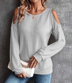 Autumn and Winter New Off-the-shoulder Buttons Loose Long-sleeved T-shirt Tops Casual Solid Color Off-shoulder Top, Solid Color Off-shoulder Top For Fall, Off-shoulder Solid Color Top For Fall, Casual Stretch Cold Shoulder Tops, Spring Off-shoulder T-shirt, Casual Off-shoulder Long Sleeve Top For Summer, Blouse Size Chart, Off Shoulder Shirt, Waffle Knit Top