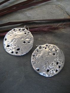 Shoreline sterling silver disc earrings by ElfiRoose on Etsy, $75.00 Hammered Sterling Silver Round Disc Earrings, Hand Forged Sterling Silver Round Disc Jewelry, Hammered Silver Round Disc Earrings, Oxidized Sterling Silver Round Disc Jewelry, Sterling Silver Circle Earrings With Oxidized Finish, Hand Cast Sterling Silver Drop Earrings, Hand Cast Sterling Silver Earrings, My Signature, Disc Earrings