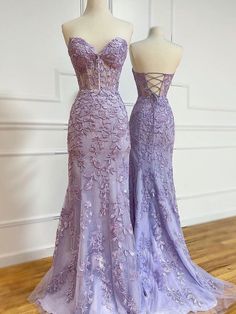 Sweetheart Neck Mermaid Purple Lace Long Prom Dresses, Purple Lace Formal Dresses, Mermaid Purple Evening Dresses Prom Dresses Aesthetic Purple, Formal Dresses Purple Lavender, Mermaid Dresses With Sleeves, Purple Grad Dress, Short Dresses Purple, Purple Mermaid Prom Dress, Vestido Color Lila, 18th Ideas, Lace Wedding Dress Sleeveless