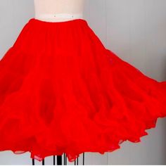 This Is A Perfect Layering Piece For Fashion, Parties, Dance, Or Skate. Two Layers Of Extremely Soft, Chiffon. There Are Lots Of Ruffles Sewn In As The Skirt Gets Longer So It’s Full On The Bottom But Still Makes Your Waistline Look Small Red Flowy Skirt, Red Ruffled Skirt For Dance, Red Full Skirt Petticoat For Party, Summer Skirt With Attached Cancan In Red, Red Summer Skirt With Attached Cancan, Summer Red Skirt With Attached Cancan, Red Ruffled Petticoat For Summer, Red Ruffled Summer Petticoat, Fitted Red Petticoat For Spring