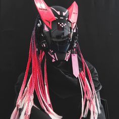 PRICES MAY VARY. UNIQUE PINK PUNK MASK - 100% hand-assembled by high quality material. Every part of the mask is firm and durable, and combined smoothly. Sweet pink horns and braids make the mask complex and mysterious. And the pink angel eye takes LED light to create a fantasy atomsphere. Good for collection and party/festival cosplay. FUTURISTIC DESIGN - An unique mask different than any other cosplay accessories. Full of mechanical and technological sense. Wonderful gifts for your boyfriends/ Cyberpunk Mode, Punk Mask, Cyberpunk Tech, Cyberpunk Helmet, Cyberpunk Outfit, Mode Cyberpunk, Unique Masks, Moda Cyberpunk, Functional Clothing