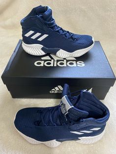 Adidas Mens Pro Bounce 2018 AH2666 Blue White Basketball Shoes Sneakers Size 6. Durable Adidas Basketball Shoes, Adidas Basketball Shoes For Sports, Adidas High-top Basketball Shoes For Sports, Adidas Sporty Basketball Shoes In Synthetic, Basketball Shoes With Boost Midsole, Sporty Adidas Basketball Shoes For Sports, Adidas Basketball Shoes With Boost Midsole, Adidas Basketball Shoes With Boost Midsole For Sports Events, Adidas Breathable Basketball Shoes