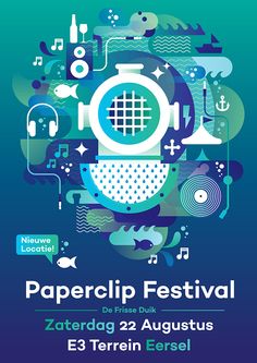 a poster for the paperclip festival with an image of a fish and music notes