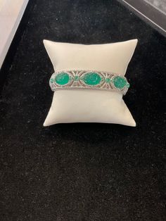 Vintage Judith Ripka sterling silver hinged cuff bracelet with doublett carved emerald stones. 14mm wide Carved Emerald, Judith Ripka, Color Stones, Emerald Color, Scottsdale Az, Emerald Stone, Sterling Silber, Cuff Bracelet, Hinges