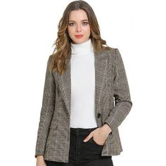 Allegra K Women's Boyfriend Notched Lapel One Button Houndstooth Blazer Jacket : Target Winter Office Lady Blazer For Workwear, Winter Office Lady Blazer, Winter Single Breasted Blazer For Office, Winter Office Lady Single Breasted Blazer, Tailored Winter Blazer For Office, Notched Blazer For Business Casual In Fall, Tailored Fall Blazer With Notched Lapels, Fall Tweed Jacket With Single Button And Suit Collar, Single Button Fall Outerwear For Office