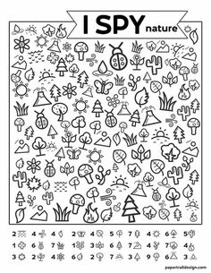 the i spy nature worksheet with numbers and symbols for children to color on