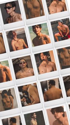 many different pictures of men with no shirts on and one shirtless man in the middle