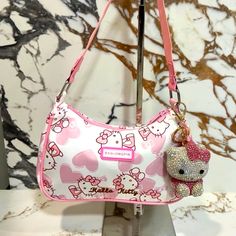 Adorable Purse With Jumbo Keychain Hello Kitty Purse, Plush Backpack, Pink White, Pink Ladies, Shoulder Bags, Hello Kitty, Bag Lady, Kitty, Purse