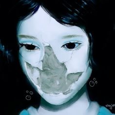 a painting of a girl with her face painted white