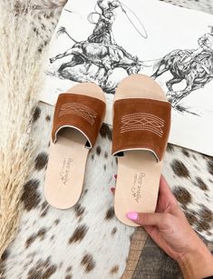 Boot Stitch Slides(Rust/Cream – theFRINGEDpineapple Fall Suede Sandals With Round Toe, Brown Suede Sandals For Spring, Casual Suede Sandals With Stitched Sole, Brown Suede Sandals For Fall, Suede Slides, Turks And Caicos Islands, Caribbean Netherlands, Dream Wardrobe, Trinidad And Tobago