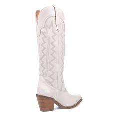 Take your standards to the next level with the Dingo 1989 High Cotton Boot. This boot has it all: the classic western stitching and body, but with a chic twist. The fashion snip toe, 16-inch height and 3” heel brings this boot and any outfit you pair it with to the highest degree. Western White Boots With Stacked Heel, White Boots For Ranch In Fall, White Round Toe Heeled Boots For Western Events, White Heeled Boots For Rodeo In Fall, White Heeled Boots For Fall Rodeo, White Pointed Toe Boots For Western-themed Events, White Western Boots For Western-themed Events, White Western Heeled Boots For Fall, White Mid-calf Boots For Ranch In Fall