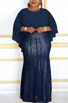 Dark Blue Fashion, Evening Dresses With Sleeves, Blue Evening Dresses, Bat Sleeve, Trendy Fashion Outfits, Loose Dress, Fashion Pattern, Plus Size Dress, Pink Fashion