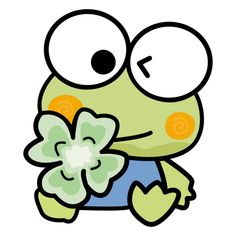 a cartoon frog with a flower in his hand