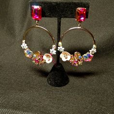 Never Worn Stunning Blooming Betsey Flower Hoop Pierced Earrings. They Measure 2 3/4" From Top To Bottom. They Are Beautifully Decorated With Crystals And Flowers. Metal Is Gold Tone. Elegant Multicolor Hoop Earrings For Party, Spring Party Jewelry With Matching Earrings, Rose Gold Flower Earrings For Spring Party, Round Flower Earrings For Parties, Pink Flower Earrings For Evening, Spring Party Rose Gold Flower Earrings, Rose Gold Earrings For Spring Party, Elegant Hoop Flower Earrings For Party, Pink Feminine Flower Earrings For Party