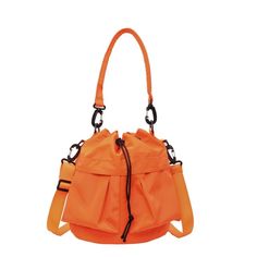 Multi-Pocket Drawstring Bucket Bag Width Height Thickness Handle Length 24 24 14 26 measurement is cm.Product Information Material: 100% Nylon Color: Black Wash care: Hand Wash, Wipe Clean Utility Bag, Drawstring Bucket Bag, Orange Bag, Sierra Leone, Trendy Fashion Women, Haiti, Honduras, Guatemala, Ghana