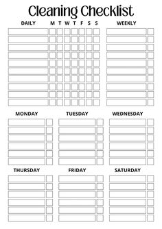 the cleaning checklist is shown in black and white, with daily tasks on it