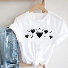 Hnewly Women Printing Butterfly 90s Sweet Love Kawaii Valentine s Day Fashion Clothes Print Tee Top Tshirt Female Graphic T shirt Easy 30 day return policy Kawaii Valentine, Clothes Print, Geometric Clothing, Loose Pullover Sweater, Sleeveless Sweater Dress, Blue Black Color, Day Fashion, Christmas Party Dress, Sweet Love