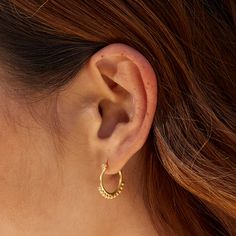 Gold Small Samsara Hoop Earrings - Satya Online Simple Gold Hoops, Satya Jewelry, Mandala Jewelry, Brass Earring, Ear Rings, Crown Chakra, Gold Hoops, Brass Earrings, Round Earrings