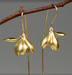 Lily Lotus, Long Chain Earrings, Earrings Handmade Dangle, Classic Earrings, Magnolia Flower, Gold Dipped, Fine Jewelry Designers, Floral Earrings