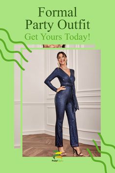 Dazzle at your next formal party with this stunning Long Sleeve Sequined Jumpsuit. Perfect for a women's party outfit, this formal party wear will make you stand out from the crowd. This jumpsuit is an essential piece of clothing, combining timeless design and sequins to provide a glamorous and versatile look. This versatile going-out outfit is the perfect addition to any woman's outfit by occasions collection. Stand out and feel confident in this beautiful jumpsuit at your next event. Fitted Jumpsuits And Rompers For Evening Party Season, Glamorous Fitted Jumpsuits For Date Night, Glamorous Fitted Jumpsuits And Rompers For Date Night, Elegant Fitted Jumpsuits And Rompers For Party, Chic Fitted Jumpsuits And Rompers For Party, Glamorous Fitted Jumpsuits And Rompers For Formal Events, Glamorous Fitted Jumpsuits And Rompers For Formal Occasions, Elegant Fitted Sequin Jumpsuits And Rompers, Fitted Holiday Party Jumpsuits And Rompers