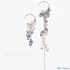 OrcaJump - Elegant Crystal Earrings adorned with Amethyst, Moonstone, and Purple gemstones Bohemian Briolette Amethyst Jewelry, Purple Bohemian Briolette Jewelry, Celestial Purple Dangle Earrings, Purple Celestial Dangle Earrings, Lavender Dangle Earrings With Ear Wire, Purple Moonstone Round Jewelry, Unique Amethyst Jewelry With Matching Earrings, Elegant Purple Moonstone Jewelry, Wedding Amethyst Earrings With Natural Stones